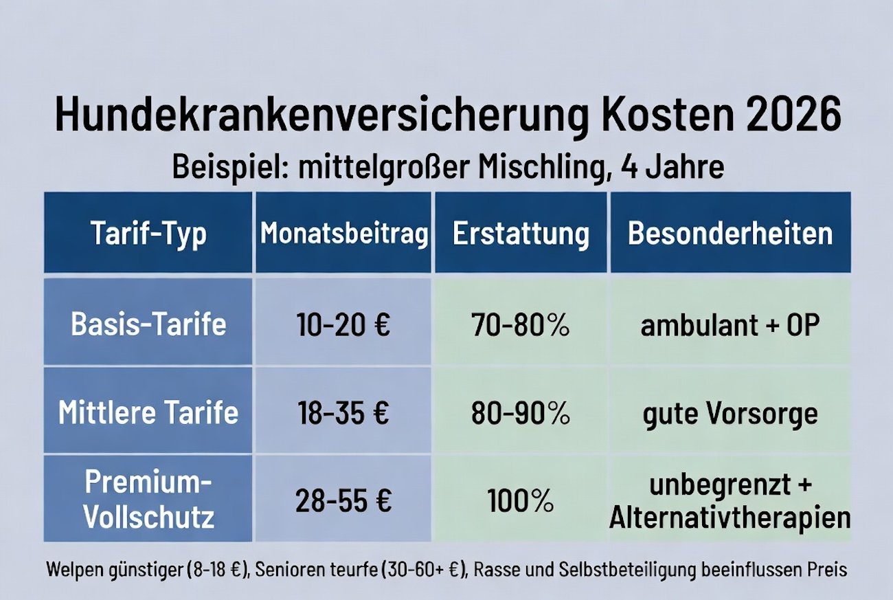 Hundekrankenversicherung Kosten 2026 – Beiträge für Welpen, Senioren und verschiedene Rassen