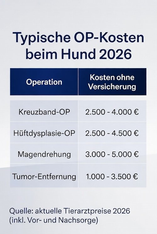 Typische OP Kosten beim Hund 2026 – Kreuzband Hüfte Magendrehung
